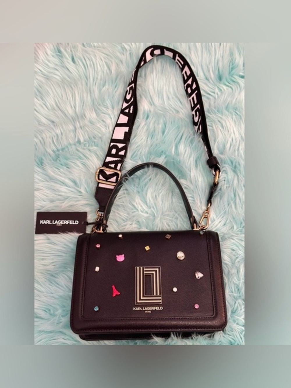 Karl Lagerfeld Paris Black Embellished Women's Handbag NEW! FIRM 65% OFF!